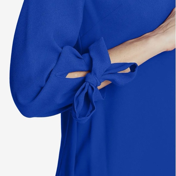 New! $129 CeCe Women's Tie Cuff 3/4-Sleeve V-Neck Shift Dress Blue Size 4 - Picture 3 of 8